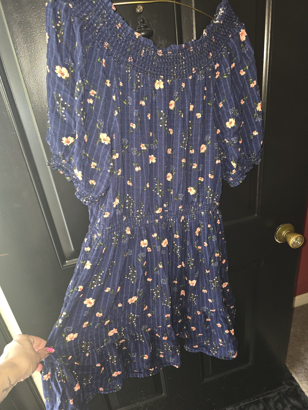 Old Navy Navy Floral Smocked Dress Size Large